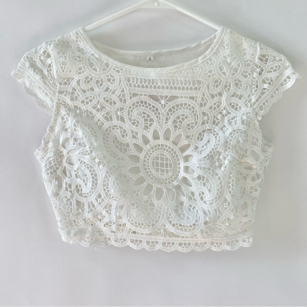 NWT Dress Me Zara White Lace Crop Top & Split Hem Maxi Skirt Two Piece Set Small - Picture 3 of 15
